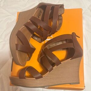 Brown Strappy Wedge Sandals